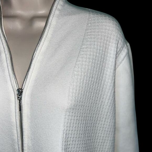 EUC Per Se by Carlisle Boxy White Textured Zip Front Cardigan 1/2 Sleeve Sz XXL - Picture 2 of 8